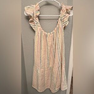 GAP Petite L Ruffle Sleeve Striped Mini Dress Metallic Thread Boho